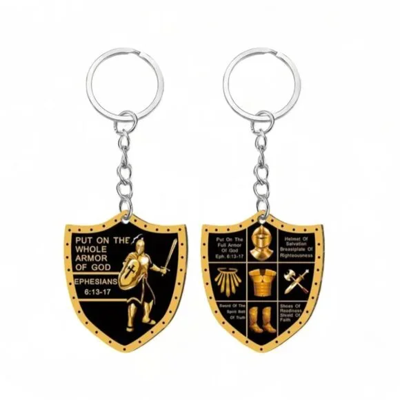 NEW! ARMOR OF GOD BUNDLE - POUCH/KEYCHAIN/WRISTBAND BLK & RED STYLE 2 - Picture 3 of 7